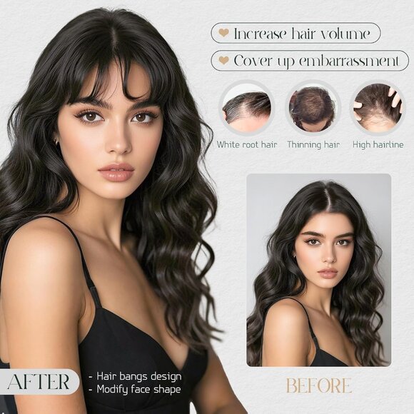 Hairpieces For Women Wispy Air Clip On Bangs Remy Short Black Lace Topper - Picture 3 of 8